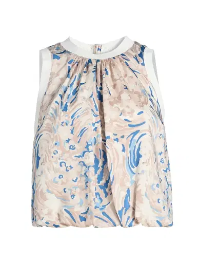 Cinq à Sept Women's Daisy Swirl Peia Printed Blouson Crop Top - Neutral Multi | Thumbnail 1 Cinq à Sept Women's Daisy Swirl Peia Printed Blouson Crop Top - Neutral Multi | Thumbnail 1