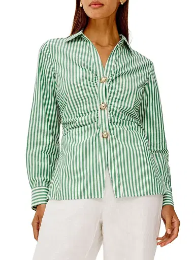 Rails Women's Carayln Striped Cotton-Blend Shirt - Emerald Stripe | Thumbnail 3 Rails Women's Carayln Striped Cotton-Blend Shirt - Emerald Stripe | Thumbnail 3