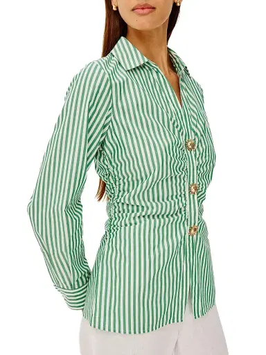 Rails Women's Carayln Striped Cotton-Blend Shirt - Emerald Stripe | Thumbnail 4 Rails Women's Carayln Striped Cotton-Blend Shirt - Emerald Stripe | Thumbnail 4