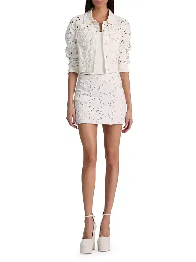 Alice + Olivia Women's Riley Eyelet Denim Miniskirt - Off White - Size 32 | Thumbnail 2 Alice + Olivia Women's Riley Eyelet Denim Miniskirt - Off White - Size 32 | Thumbnail 2