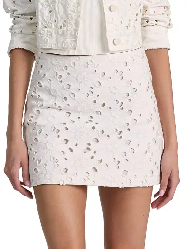 Alice + Olivia Women's Riley Eyelet Denim Miniskirt - Off White - Size 32 | Thumbnail 3 Alice + Olivia Women's Riley Eyelet Denim Miniskirt - Off White - Size 32 | Thumbnail 3