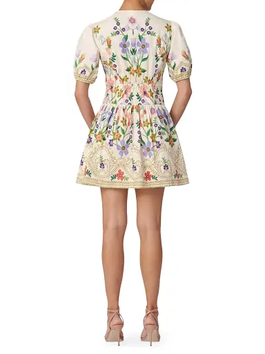 Shoshanna Women's Tinsley Floral Tie Waist Minidress - Lilac Tangerine Sand | Thumbnail 3 Shoshanna Women's Tinsley Floral Tie Waist Minidress - Lilac Tangerine Sand | Thumbnail 3