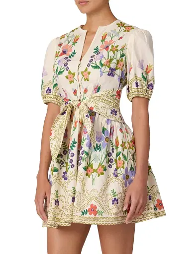 Shoshanna Women's Tinsley Floral Tie Waist Minidress - Lilac Tangerine Sand | Thumbnail 4 Shoshanna Women's Tinsley Floral Tie Waist Minidress - Lilac Tangerine Sand | Thumbnail 4