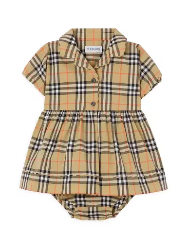 Burberry Baby Girl's Check Puff-Sleeve Dress & Bloomers Set - Sand 9 Months | Thumbnail 1 Burberry Baby Girl's Check Puff-Sleeve Dress & Bloomers Set - Sand 9 Months | Thumbnail 1