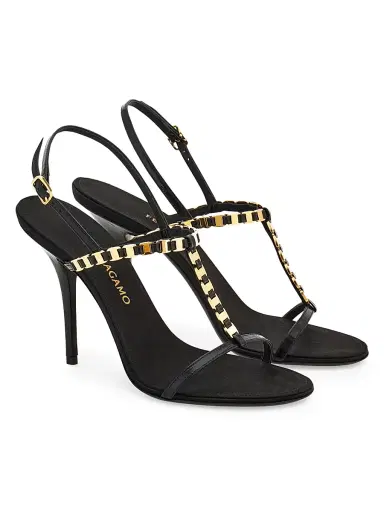 Ferragamo Women's Estea 95MM Vara-Chain Leather T-Strap Sandals - Nero - Size 5 | Thumbnail 3 Ferragamo Women's Estea 95MM Vara-Chain Leather T-Strap Sandals - Nero - Size 5 | Thumbnail 3