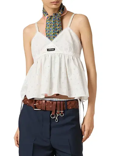 Miu Miu Women's Slubbed Eyelet Poplin Top - White - Size 8 | Thumbnail 2 Miu Miu Women's Slubbed Eyelet Poplin Top - White - Size 8 | Thumbnail 2