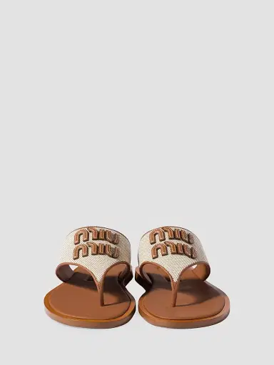Miu Miu Women's Canvas and Leather Thong Sandals - Beige Khaki - Size 10 | Thumbnail 3 Miu Miu Women's Canvas and Leather Thong Sandals - Beige Khaki - Size 10 | Thumbnail 3