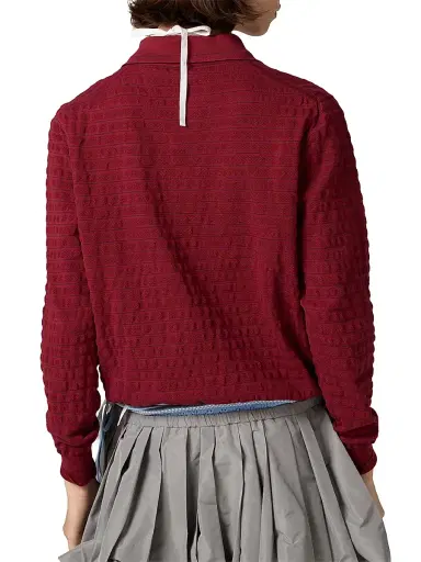 Miu Miu Women's V-Neck Cotton Sweater - Dark Red | Thumbnail 5 Miu Miu Women's V-Neck Cotton Sweater - Dark Red | Thumbnail 5