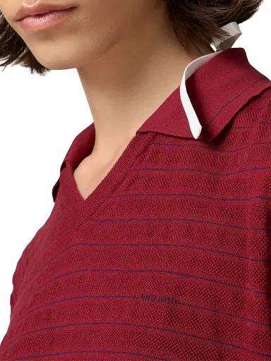 Miu Miu Women's V-Neck Cotton Sweater - Dark Red | Thumbnail 6 Miu Miu Women's V-Neck Cotton Sweater - Dark Red | Thumbnail 6