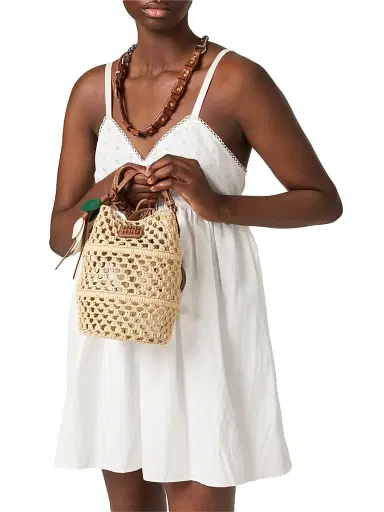 Miu Miu Women's Raffia Crochet Pouch - Beige Khaki | Thumbnail 2 Miu Miu Women's Raffia Crochet Pouch - Beige Khaki | Thumbnail 2