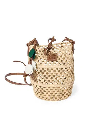 Miu Miu Women's Raffia Crochet Pouch - Beige Khaki | Thumbnail 1 Miu Miu Women's Raffia Crochet Pouch - Beige Khaki | Thumbnail 1