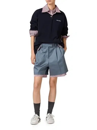 Miu Miu Women's Cotton Piqué Polo Shirt - Dark Blue | Thumbnail 2 Miu Miu Women's Cotton Piqué Polo Shirt - Dark Blue | Thumbnail 2
