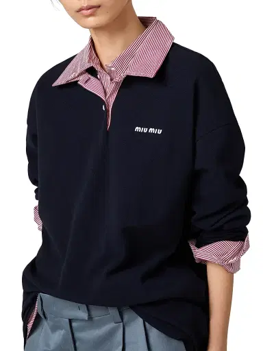 Miu Miu Women's Cotton Piqué Polo Shirt - Dark Blue | Thumbnail 5 Miu Miu Women's Cotton Piqué Polo Shirt - Dark Blue | Thumbnail 5