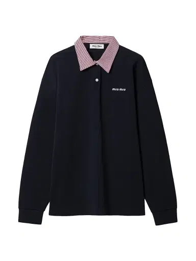 Miu Miu Women's Cotton Piqué Polo Shirt - Dark Blue | Thumbnail 1 Miu Miu Women's Cotton Piqué Polo Shirt - Dark Blue | Thumbnail 1