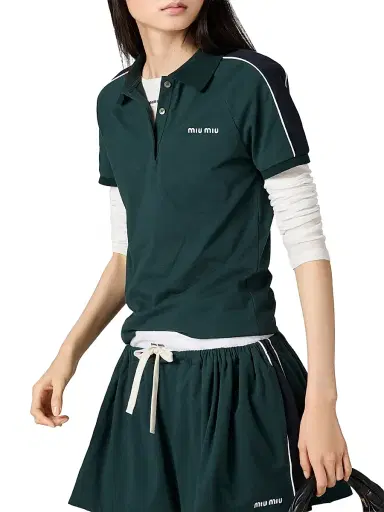 Miu Miu Women's Cotton Jersey Polo Shirt - Green | Thumbnail 3 Miu Miu Women's Cotton Jersey Polo Shirt - Green | Thumbnail 3