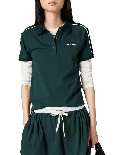 Miu Miu Women's Cotton Jersey Polo Shirt - Green | Thumbnail 5 Miu Miu Women's Cotton Jersey Polo Shirt - Green | Thumbnail 5
