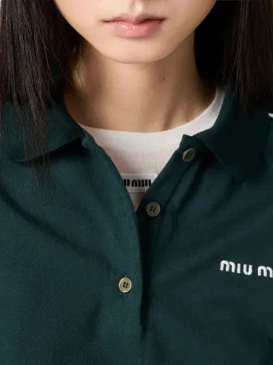 Miu Miu Women's Cotton Jersey Polo Shirt - Green | Thumbnail 6 Miu Miu Women's Cotton Jersey Polo Shirt - Green | Thumbnail 6