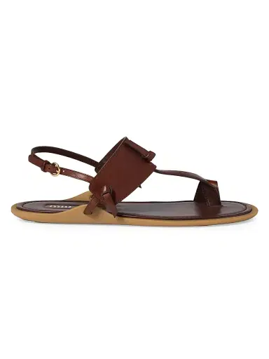 Miu Miu Women's Leather Thong Sandals - Brown | Thumbnail 1 Miu Miu Women's Leather Thong Sandals - Brown | Thumbnail 1
