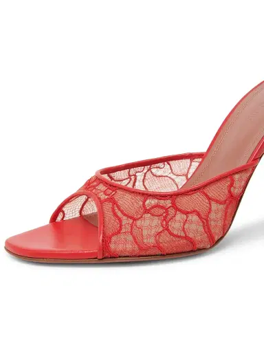 Amina Muaddi Women's Alexa 95MM Lace Mules - Red Lace - Size 11 | Thumbnail 5 Amina Muaddi Women's Alexa 95MM Lace Mules - Red Lace - Size 11 | Thumbnail 5