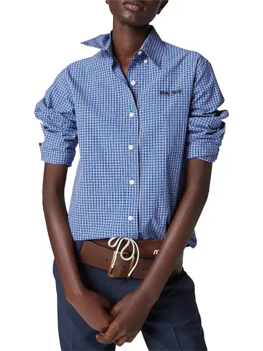 Miu Miu Women's Checked Shirt - Blue - Size 8 | Thumbnail 3 Miu Miu Women's Checked Shirt - Blue - Size 8 | Thumbnail 3