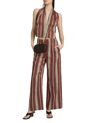 A.L.C. Women's Kaia Striped Linen-Blend Halterneck Top - Brunette Multi | Thumbnail 2 A.L.C. Women's Kaia Striped Linen-Blend Halterneck Top - Brunette Multi | Thumbnail 2
