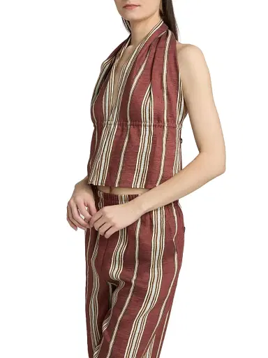 A.L.C. Women's Kaia Striped Linen-Blend Halterneck Top - Brunette Multi | Thumbnail 4 A.L.C. Women's Kaia Striped Linen-Blend Halterneck Top - Brunette Multi | Thumbnail 4