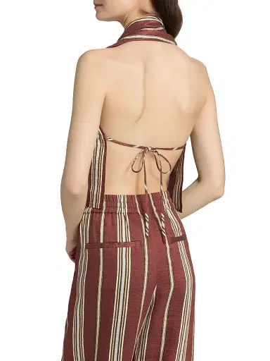 A.L.C. Women's Kaia Striped Linen-Blend Halterneck Top - Brunette Multi | Thumbnail 5 A.L.C. Women's Kaia Striped Linen-Blend Halterneck Top - Brunette Multi | Thumbnail 5