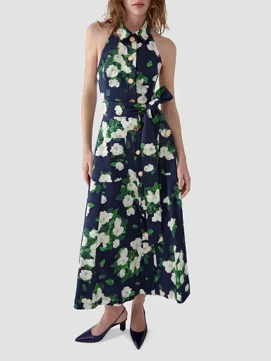 Carolina Herrera Women's Cabana Floral Halterneck Button-Front Cotton-Blend Midi-Dress - Midnight Multi | Thumbnail 2 Carolina Herrera Women's Cabana Floral Halterneck Button-Front Cotton-Blend Midi-Dress - Midnight Multi | Thumbnail 2