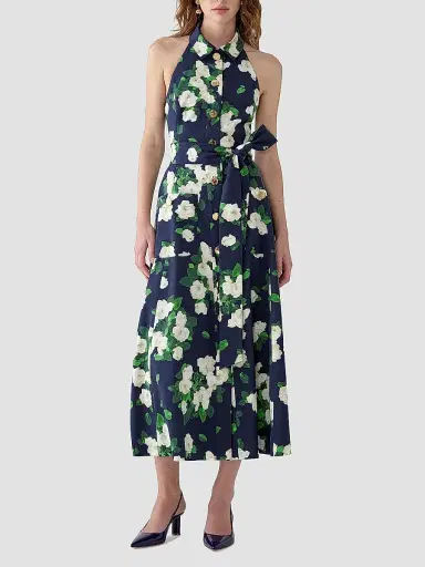 Carolina Herrera Women's Cabana Floral Halterneck Button-Front Cotton-Blend Midi-Dress - Midnight Multi | Thumbnail 3 Carolina Herrera Women's Cabana Floral Halterneck Button-Front Cotton-Blend Midi-Dress - Midnight Multi | Thumbnail 3