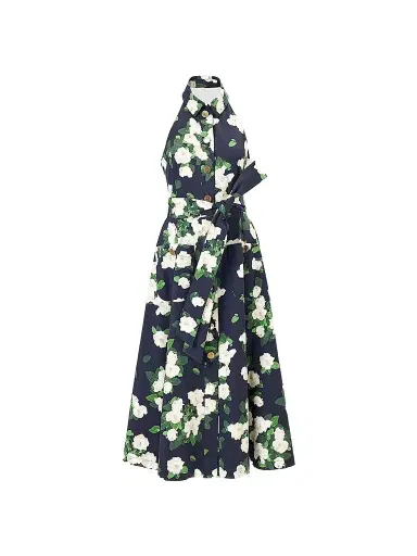 Carolina Herrera Women's Cabana Floral Halterneck Button-Front Cotton-Blend Midi-Dress - Midnight Multi | Thumbnail 1 Carolina Herrera Women's Cabana Floral Halterneck Button-Front Cotton-Blend Midi-Dress - Midnight Multi | Thumbnail 1