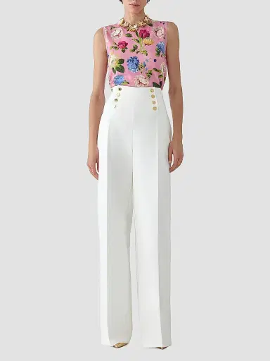 Carolina Herrera Women's Cabana Floral Crewneck Silk-Cotton Sleeveless Tank - Rosewater Multi | Thumbnail 2 Carolina Herrera Women's Cabana Floral Crewneck Silk-Cotton Sleeveless Tank - Rosewater Multi | Thumbnail 2