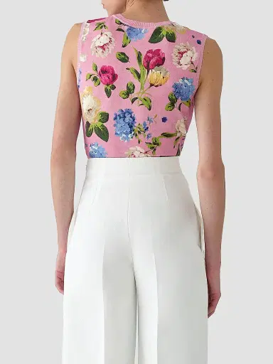 Carolina Herrera Women's Cabana Floral Crewneck Silk-Cotton Sleeveless Tank - Rosewater Multi | Thumbnail 5 Carolina Herrera Women's Cabana Floral Crewneck Silk-Cotton Sleeveless Tank - Rosewater Multi | Thumbnail 5