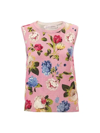 Carolina Herrera Women's Cabana Floral Crewneck Silk-Cotton Sleeveless Tank - Rosewater Multi | Thumbnail 1 Carolina Herrera Women's Cabana Floral Crewneck Silk-Cotton Sleeveless Tank - Rosewater Multi | Thumbnail 1