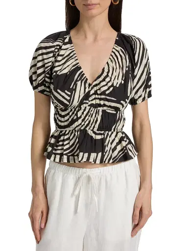 Rails Women's Argenta Printed Cotton Peplum Top - Onyx Waves | Thumbnail 3 Rails Women's Argenta Printed Cotton Peplum Top - Onyx Waves | Thumbnail 3