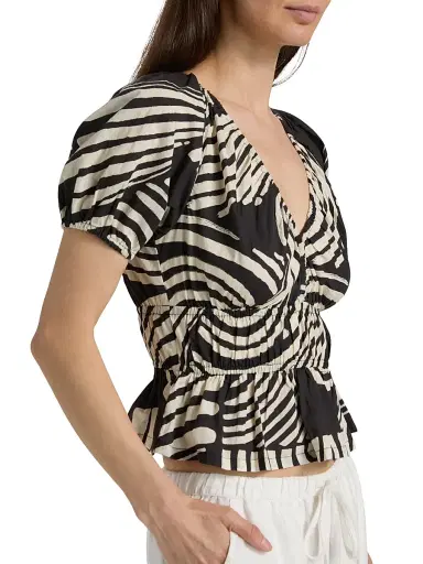 Rails Women's Argenta Printed Cotton Peplum Top - Onyx Waves | Thumbnail 6 Rails Women's Argenta Printed Cotton Peplum Top - Onyx Waves | Thumbnail 6
