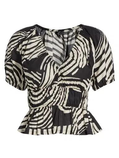 Rails Women's Argenta Printed Cotton Peplum Top - Onyx Waves | Thumbnail 1 Rails Women's Argenta Printed Cotton Peplum Top - Onyx Waves | Thumbnail 1