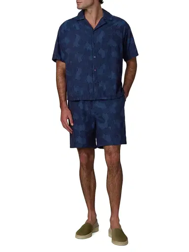 Joe's Jeans Men's Cabana Printed Cotton-Linen Camp Shirt - Dark Indigo | Thumbnail 2 Joe's Jeans Men's Cabana Printed Cotton-Linen Camp Shirt - Dark Indigo | Thumbnail 2