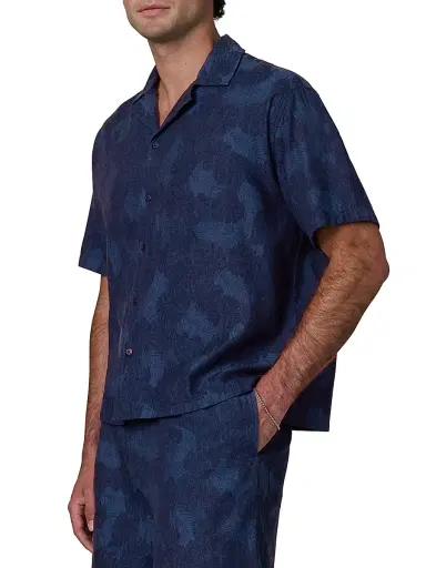 Joe's Jeans Men's Cabana Printed Cotton-Linen Camp Shirt - Dark Indigo | Thumbnail 4 Joe's Jeans Men's Cabana Printed Cotton-Linen Camp Shirt - Dark Indigo | Thumbnail 4