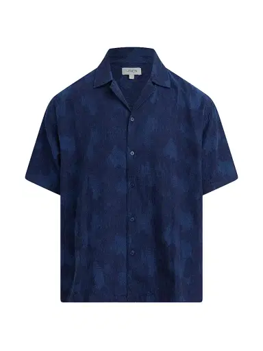 Joe's Jeans Men's Cabana Printed Cotton-Linen Camp Shirt - Dark Indigo | Thumbnail 1 Joe's Jeans Men's Cabana Printed Cotton-Linen Camp Shirt - Dark Indigo | Thumbnail 1