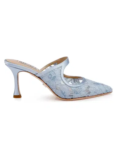BADGLEY MISCHKA Women's Oaklyn 75MM Lace Mules - Blue Satin - Size 7.5 | Thumbnail 1 BADGLEY MISCHKA Women's Oaklyn 75MM Lace Mules - Blue Satin - Size 7.5 | Thumbnail 1