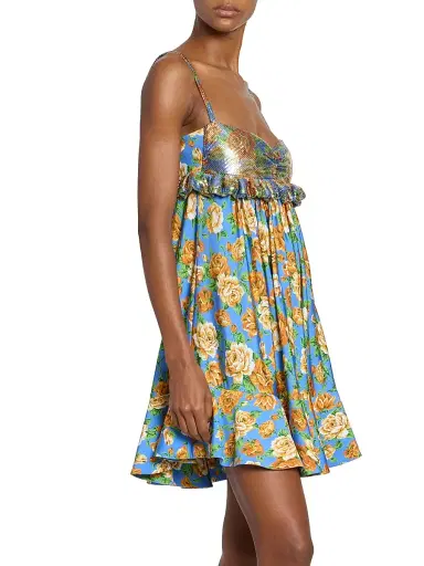 Rabanne Women's Floral Frilled-Bust Minidress | Thumbnail 4 Rabanne Women's Floral Frilled-Bust Minidress | Thumbnail 4