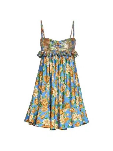 Rabanne Women's Floral Frilled-Bust Minidress | Thumbnail 1 Rabanne Women's Floral Frilled-Bust Minidress | Thumbnail 1