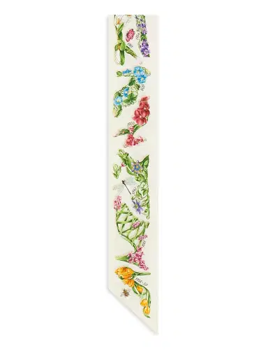 FERRAGAMO Women's Eden Floral Shoe Silk Scarf - Avorio Azzurro | Thumbnail 3 FERRAGAMO Women's Eden Floral Shoe Silk Scarf - Avorio Azzurro | Thumbnail 3