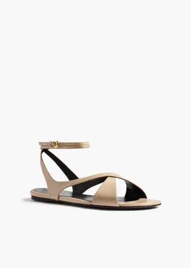 Khaite Liria Ankle Strap Flat Sandal In Nude Glazed Leather | Thumbnail 2 Khaite Liria Ankle Strap Flat Sandal In Nude Glazed Leather | Thumbnail 2