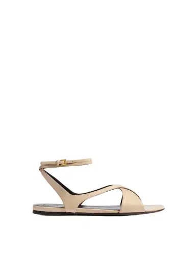 Khaite Liria Ankle Strap Flat Sandal In Nude Glazed Leather | Thumbnail 1 Khaite Liria Ankle Strap Flat Sandal In Nude Glazed Leather | Thumbnail 1