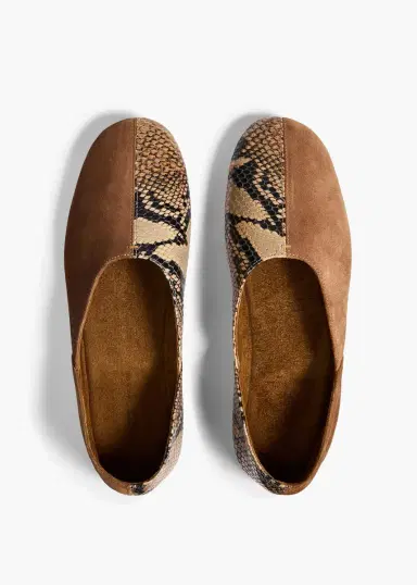 Khaite Jane Flat In Dattero Suede And Python-Embossed Taupe | Thumbnail 3 Khaite Jane Flat In Dattero Suede And Python-Embossed Taupe | Thumbnail 3