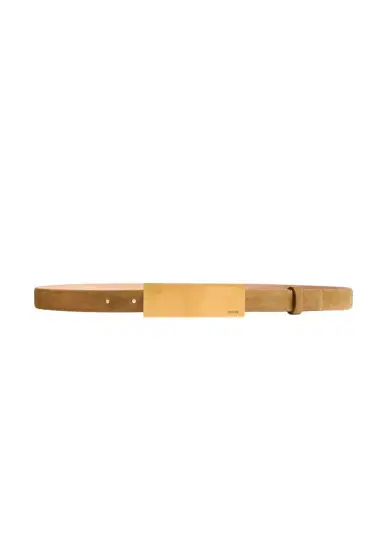 Khaite Berlin Belt In Mud Suede With Antique Gold | Thumbnail 1 Khaite Berlin Belt In Mud Suede With Antique Gold | Thumbnail 1
