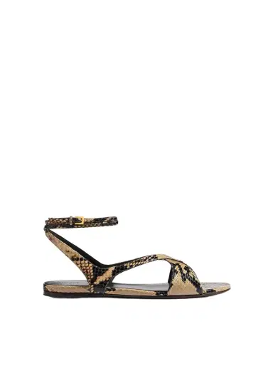 Khaite Liria Ankle Strap Flat Sandal In Python-Embossed Taupe | Thumbnail 1 Khaite Liria Ankle Strap Flat Sandal In Python-Embossed Taupe | Thumbnail 1