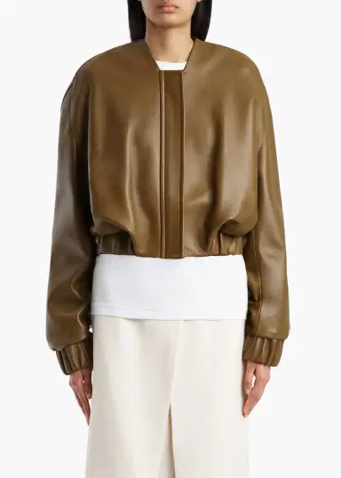 Khaite Cordan Jacket In Dark Olive Leather | Thumbnail 3 Khaite Cordan Jacket In Dark Olive Leather | Thumbnail 3