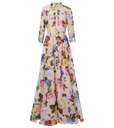 Carolina Herrera Floral linen and silk gown | Thumbnail 1 Carolina Herrera Floral linen and silk gown | Thumbnail 1